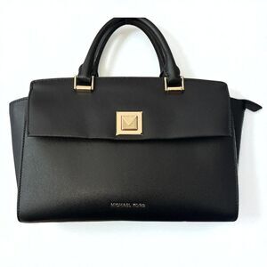 Michael Kors Black Saffiano Leather Satchel Handbag Gold Hardware Tote Handbag